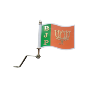 BJP Plastic Radium Car Flag Golden Brass Rod & Bracket (Combo Pack)