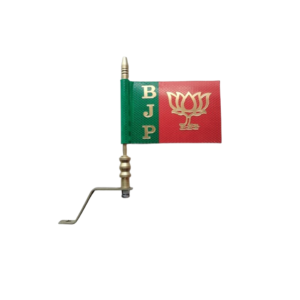 BJP Radium Car Flag Heavy Golden Brass Rod & Bracket (Combo Pack)