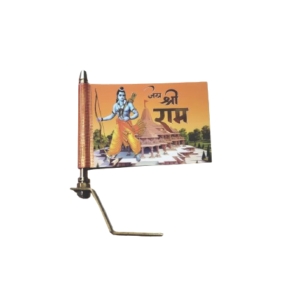 Jay Shree Ram Car Flag With Combo (Flag, Rod, Patti)