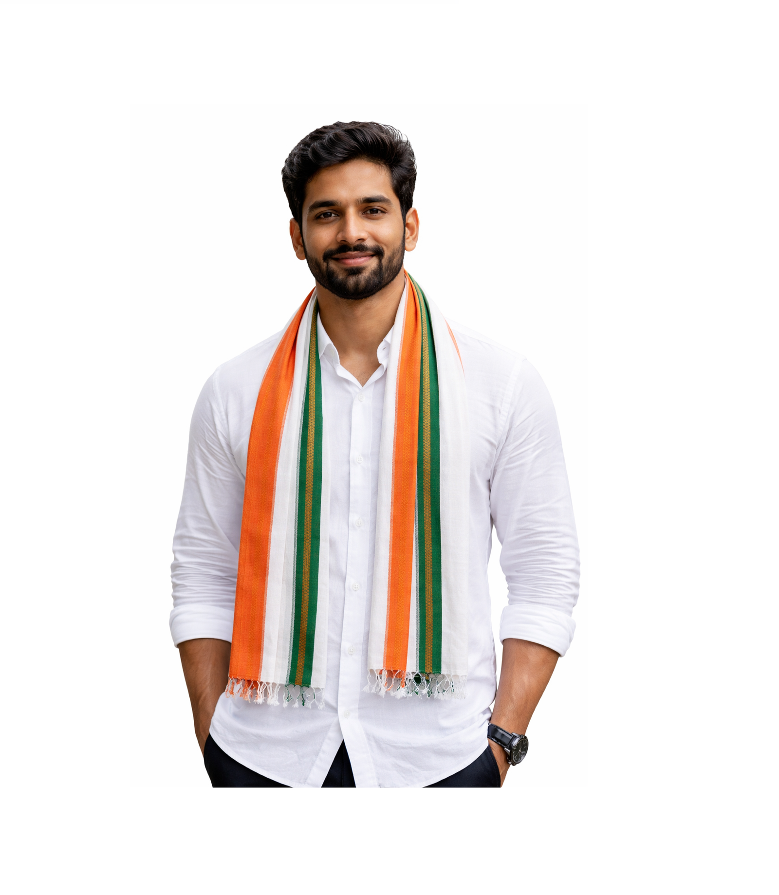 Double Embroidery Boader White Gamcha (Cotton Fabric)