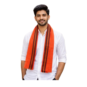 Single Embroidery Boader Orange Gamcha (Cotton Fabric)