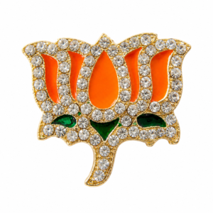 BJP Metal Crystal Lotus Badge | Golden Finish Brooch Pin for Men & Women