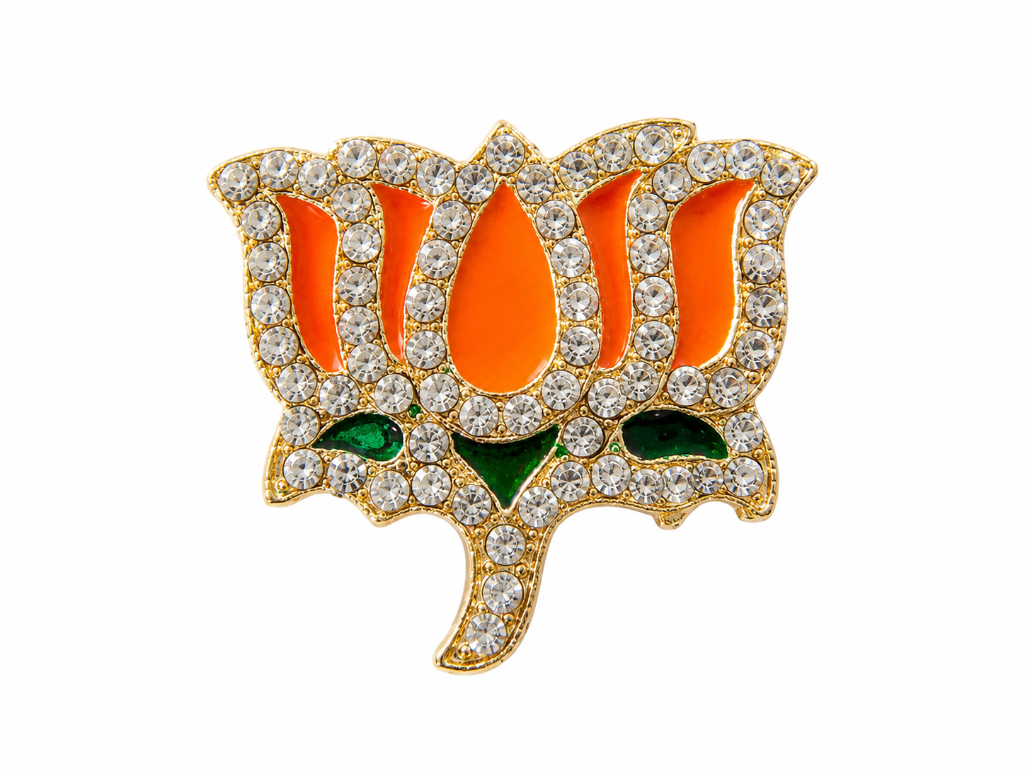 BJP Metal Crystal Lotus Badge | Golden Finish Brooch Pin for Men & Women