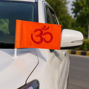 Om Saffron Embroidered Car Flag