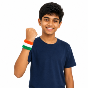 Indian Tricolor Wrist Band | Sweat Absorbent Cotton Wristband | Tiranga Wrist Sweatband for National Occasions (Pack of 1)